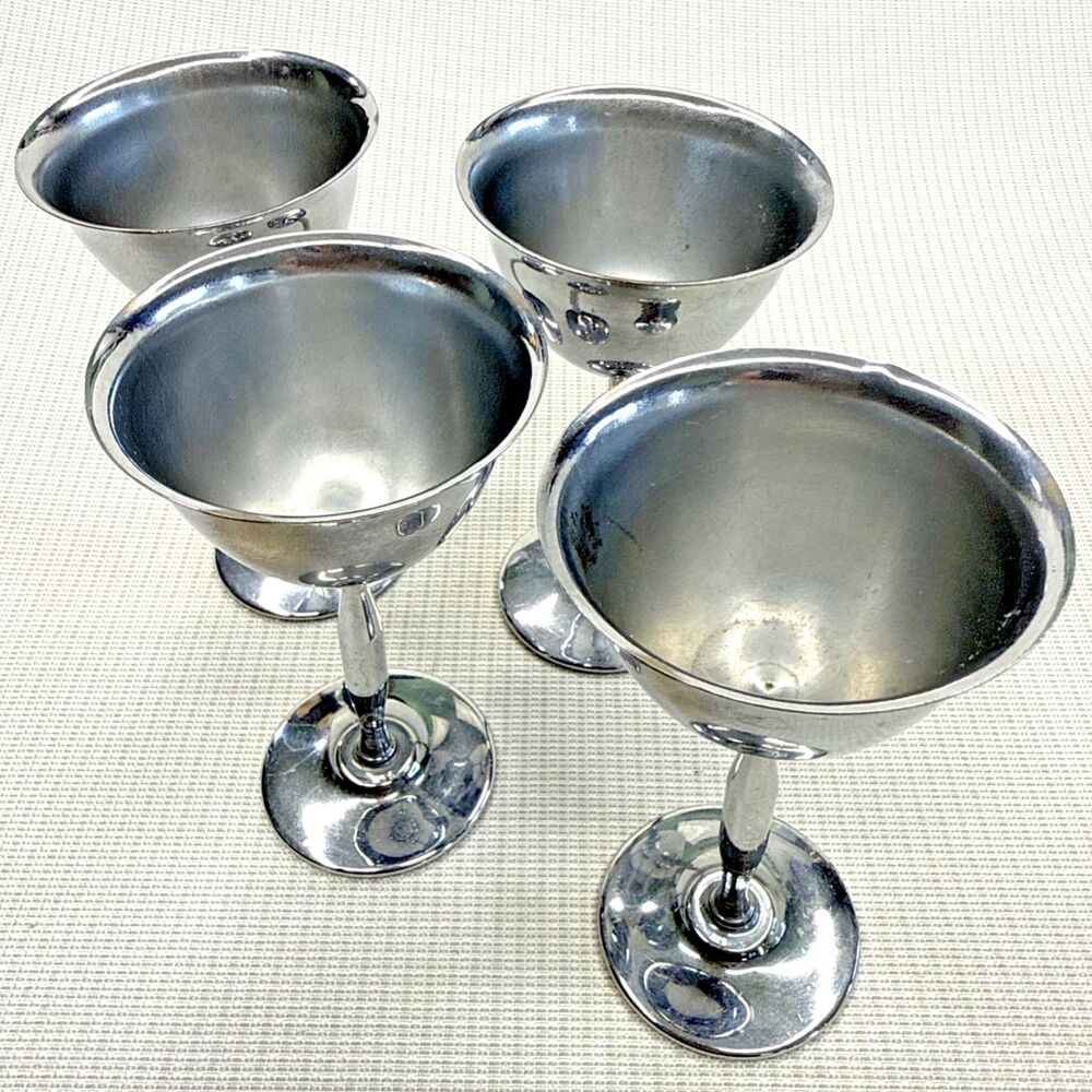 Vintage Stainless Chrome Wine Cordial Ice Cream Goblets, Set of 4